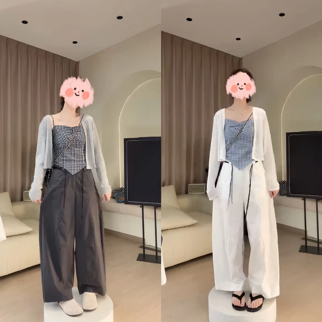 2025夏季新款设计时尚洋气吊带+开衫+显瘦休闲宽松百搭阔腿裤套装