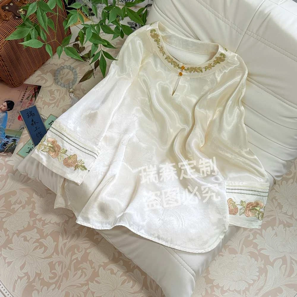 746 重磅皮子料新中式国风刺绣格格上衣-胸围98-衣长63