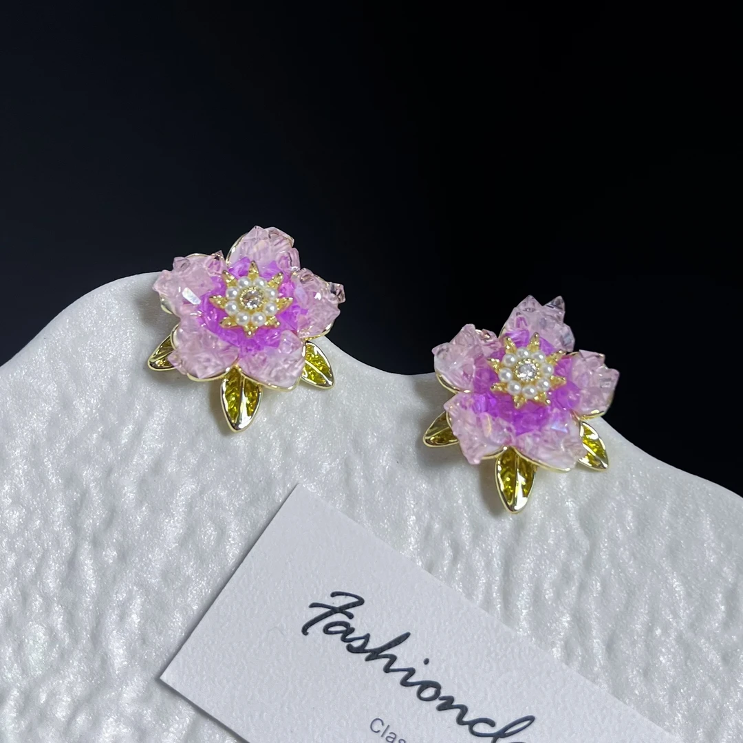 铜合金耳饰 山茶花紫色气质耳环2025新款爆款时尚高级感耳钉E0522