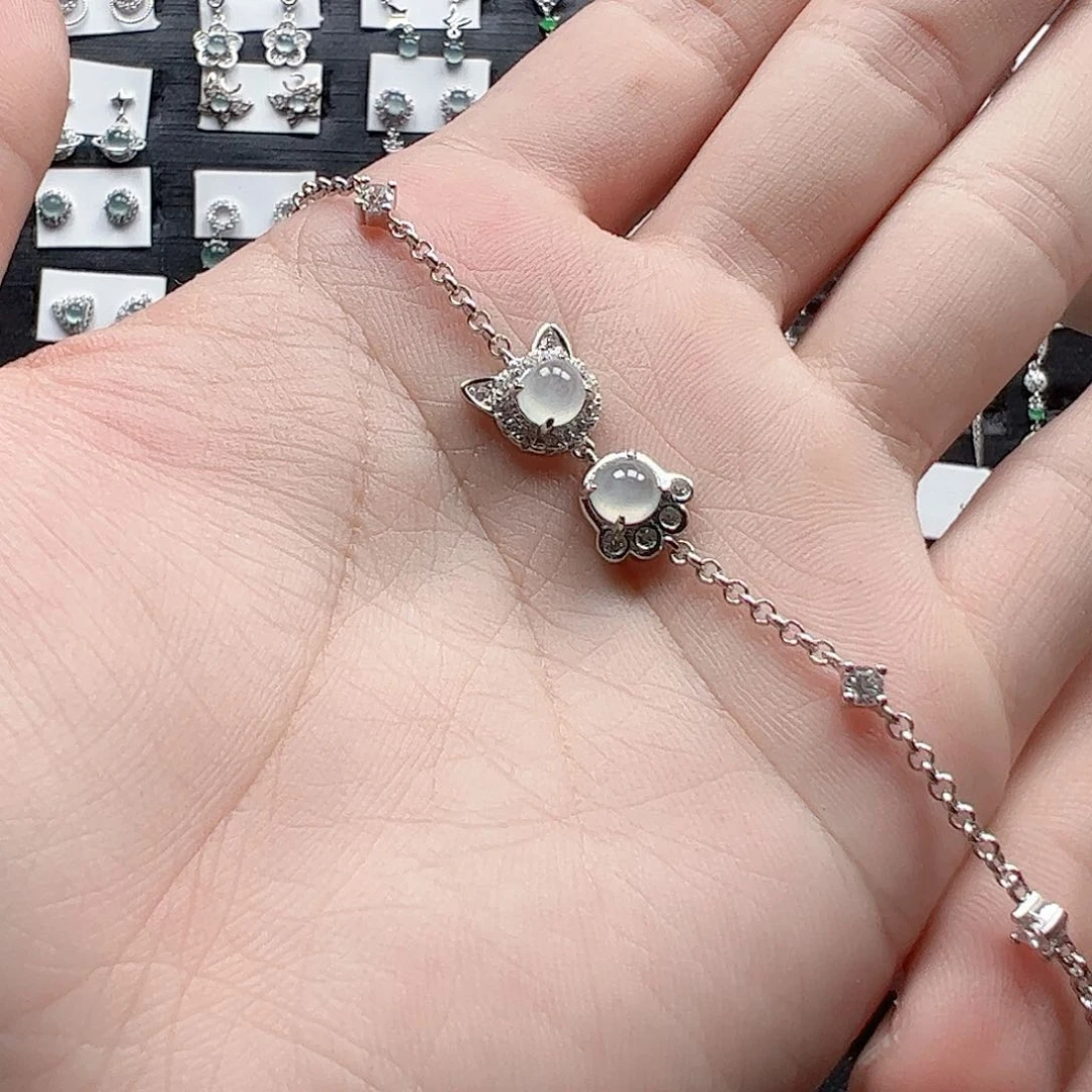 翡翠手链银S925镶嵌天然翡翠