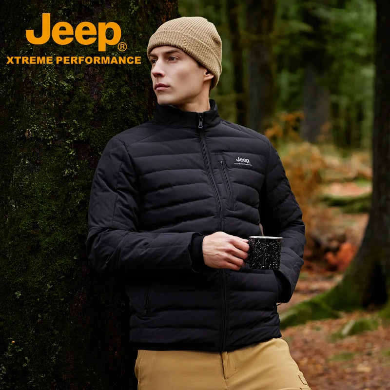 Jeep户外羽绒衣男轻薄短款保暖服立领修身灰鹅绒排骨羽绒服外套