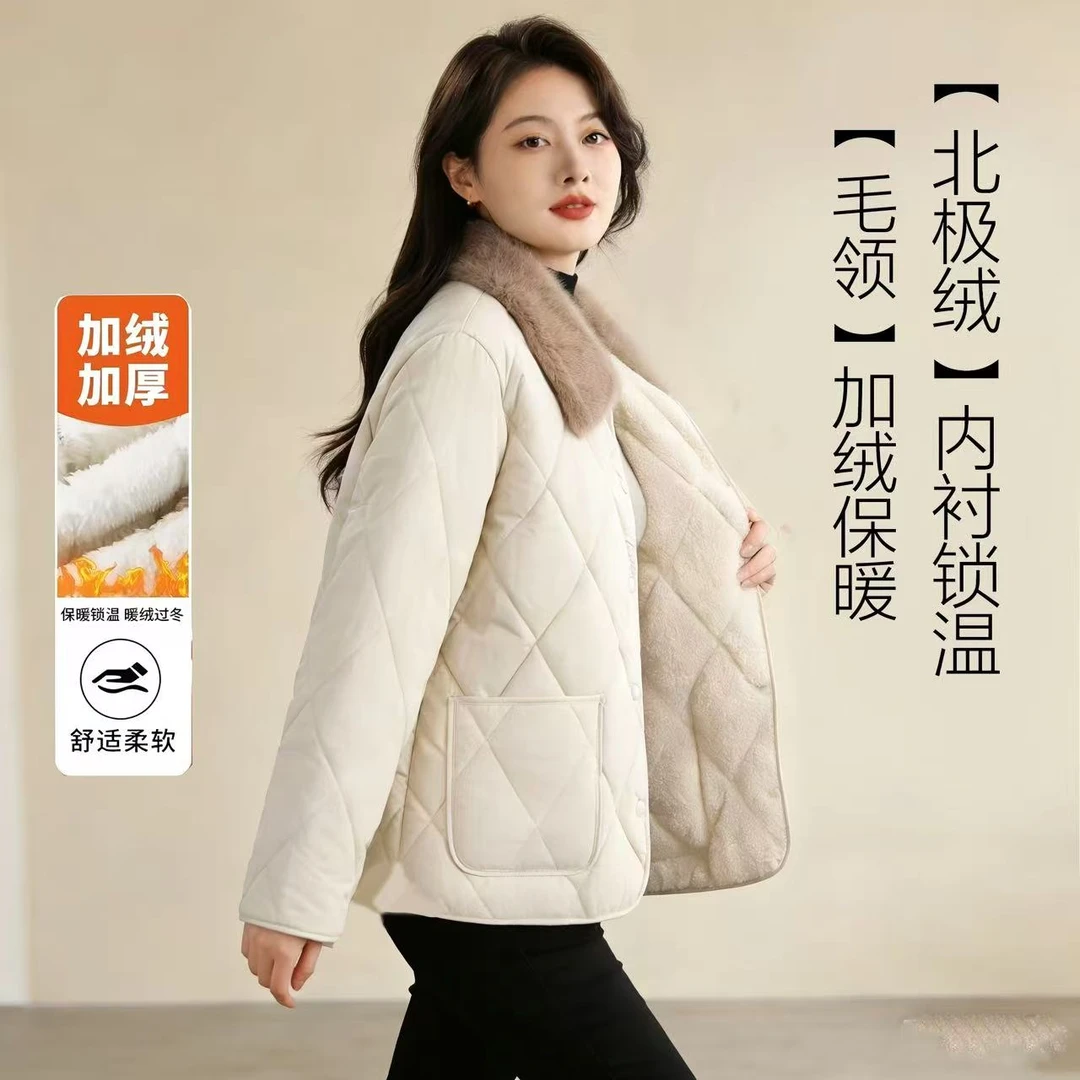 冬季加绒加厚棉服翻毛领外套加绒加厚显瘦百搭