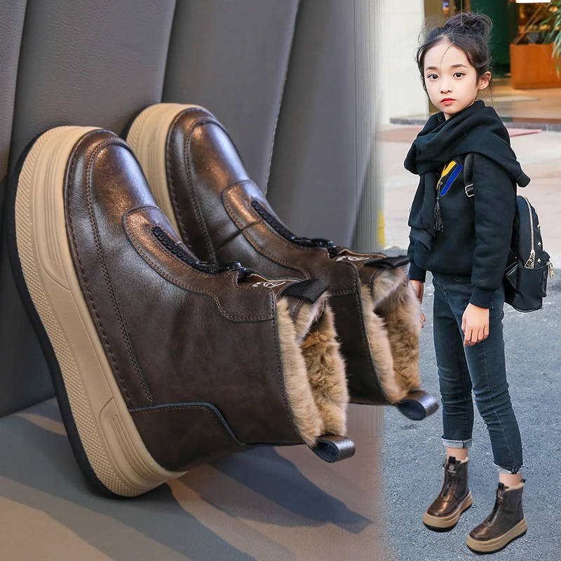 阿童木女童雪地靴2025冬季新款中大童女孩大棉靴儿童加绒短靴防滑