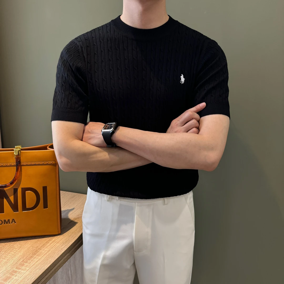 WUSHE物社【轻奢冰丝】男士夏季保罗小马刺休闲T恤简约短袖针织衫男