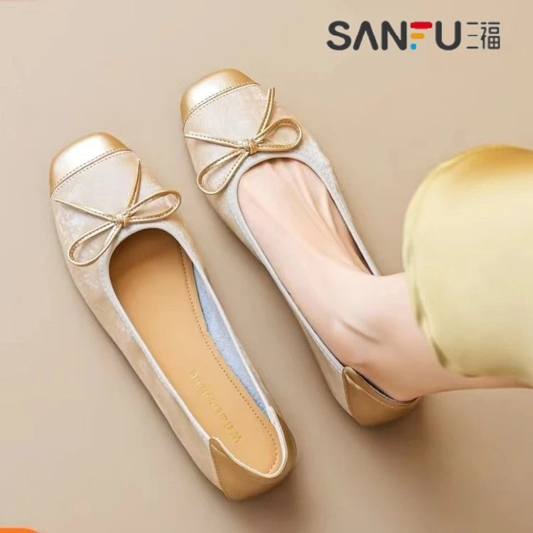 SANFU/三福法式芭蕾单鞋女夏季2025新款软底一脚蹬蛋卷鞋百搭女鞋