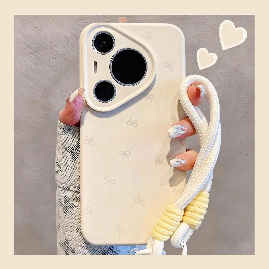 纯色蝴蝶结适用华为pura80pro+新款p80手机壳p70简约ins液态硅胶