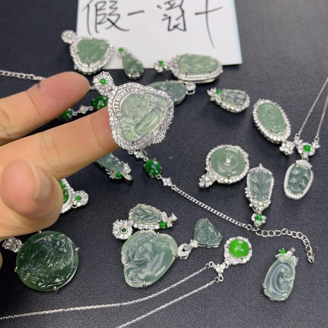 翡翠银S925镶嵌颈饰天然翡翠A货