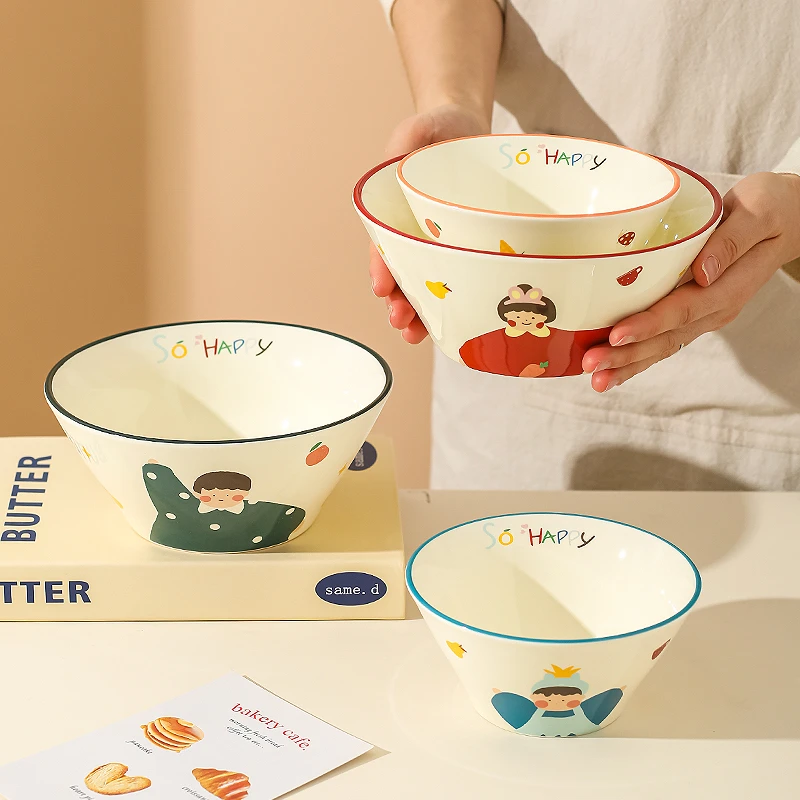 川岛屋一家四口面碗家用2024新款儿童吃面条拉面碗陶瓷汤面泡面碗