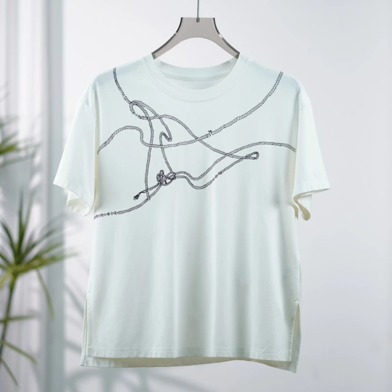 帕系列  Z645  女装夏季短袖绳子印花T恤白色8F3215053