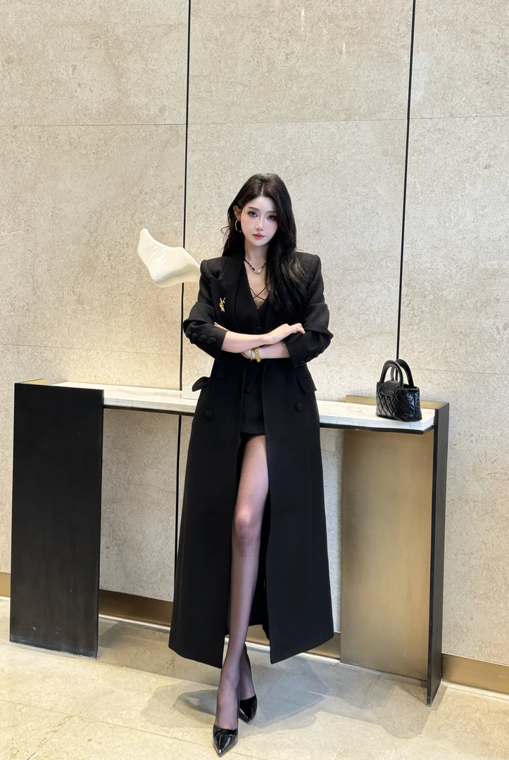 【小琪•墨染沉香】冬季长款气质修身时尚风衣外套韩版L252091