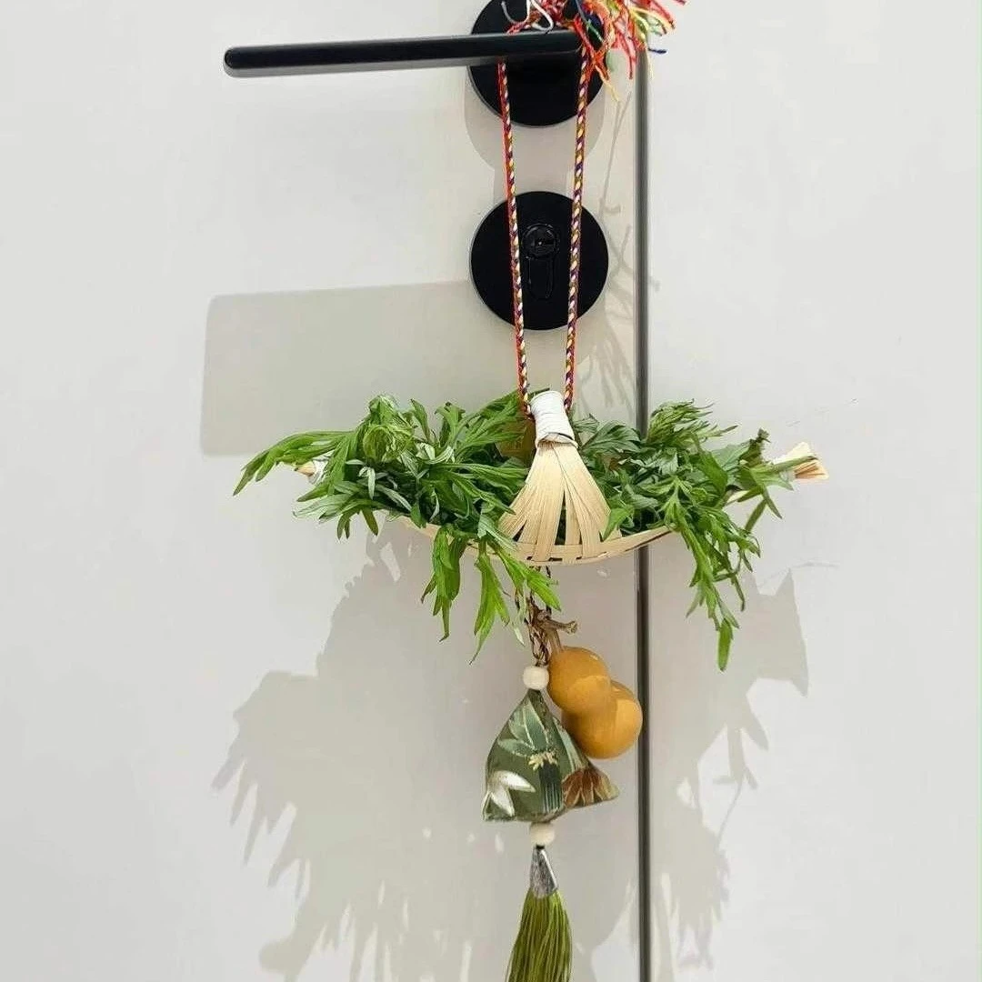 端午挂件竹编竹篮艾草门挂室内香囊铃铛入户门装饰布置门把手挂件