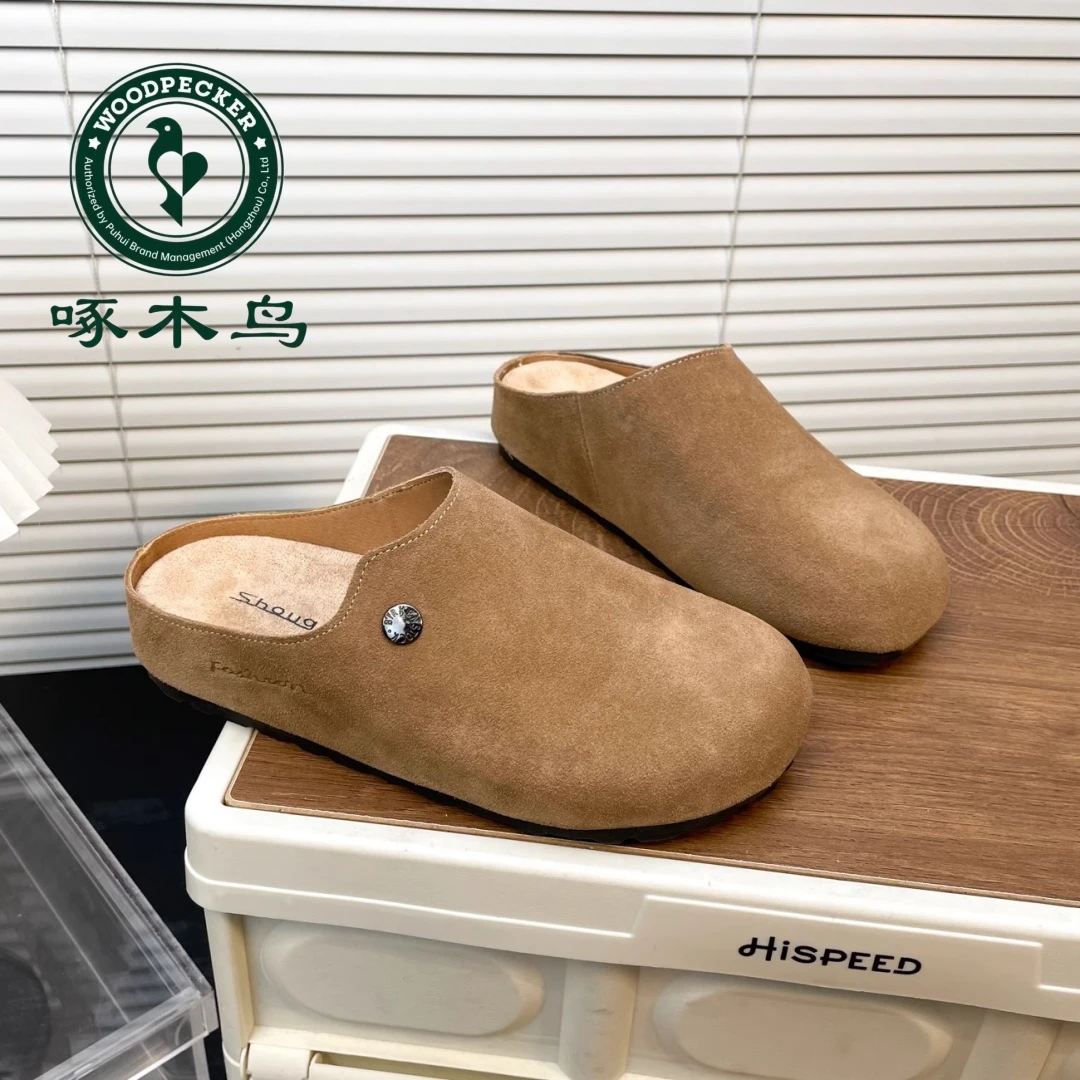 啄木鸟一脚蹬包头勃肯拖鞋女2025新款时尚百搭懒人拖平底半拖鞋潮