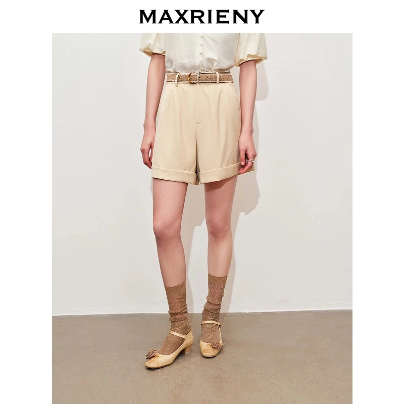 【蜜思仝】MAXRIENY精致日常风拉菲草编腰带短裤25夏季气质感