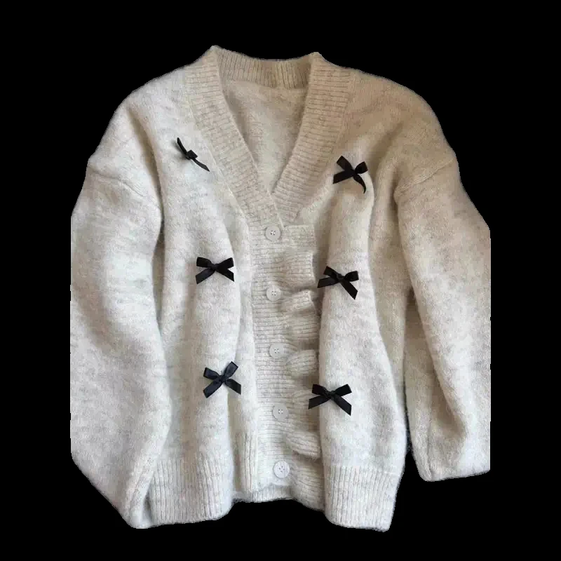 针织开衫外套女春秋蝴蝶结日系甜美减龄毛衣宽松显瘦短款上衣