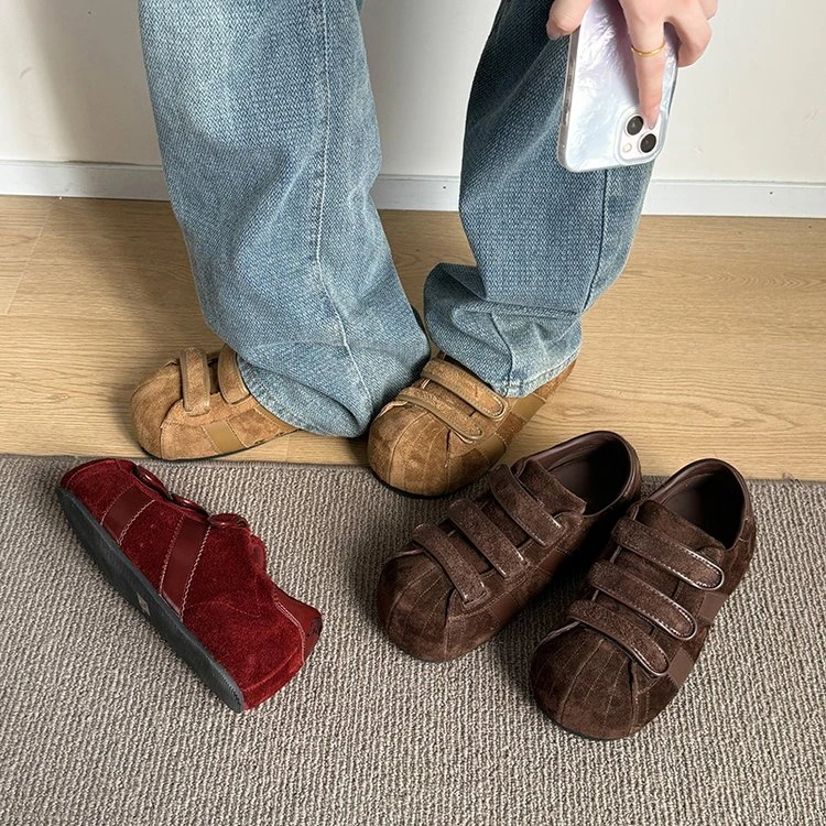 2025秋季新款休闲贝壳头德训鞋欧货圆头时尚魔术贴舒适百搭单鞋女