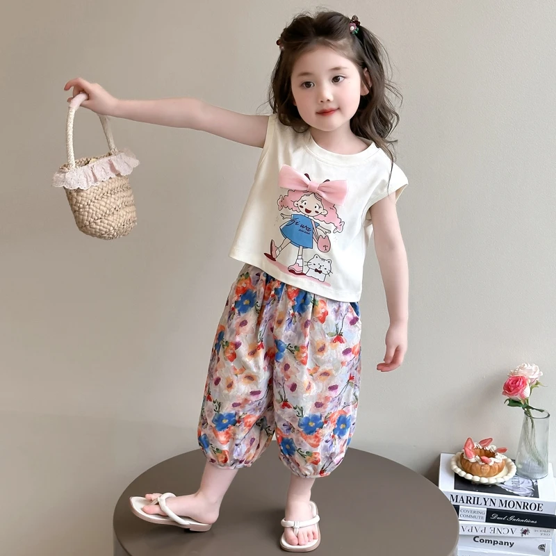 女童夏款碎花防蚊裤套装洋气儿童背心两件套宝宝休闲时尚夏装薄款