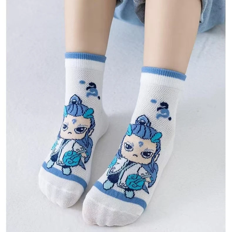 哪吒敖丙儿童袜子男女童卡通袜子春夏中筒网眼薄款透气夏季中筒袜