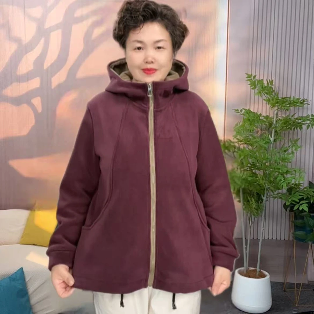秋季大码休闲连帽双面加厚奥利绒外套秋冬时尚宽松加绒保暖短外套