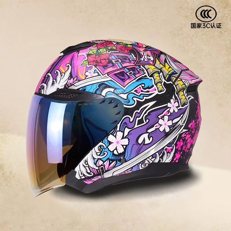 闪电熊机车头盔E1摩托车盔可拆卸通勤电动车半盔骑行男女涂鸦款