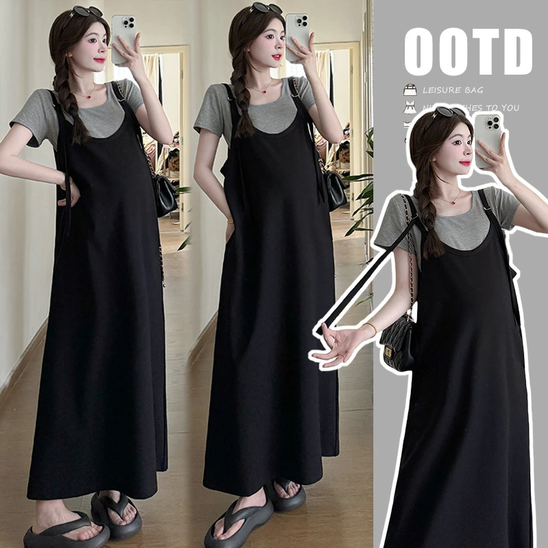 减龄孕妇装女2025洋气夏季休闲百搭上衣宽松高个子时尚背带连衣裙
