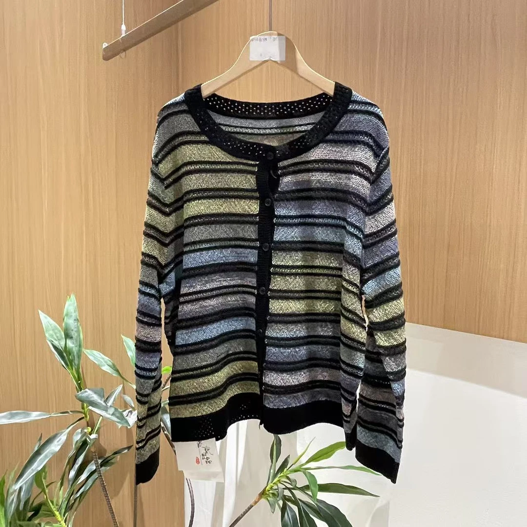 14975新款春秋宽松显瘦撞色百搭针织开衫T恤