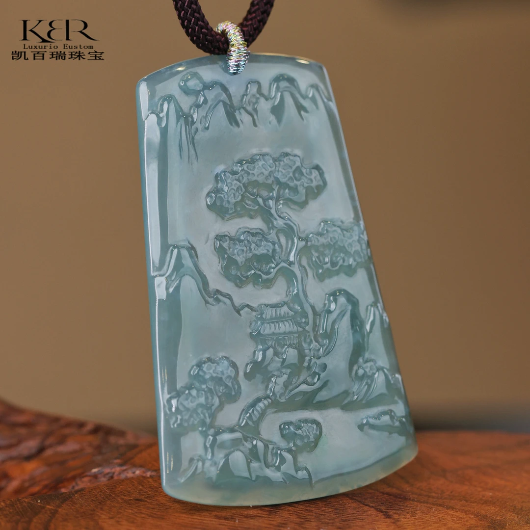 【精选】新款天然A货翡翠山水无事牌吊坠项链女KBR1026004