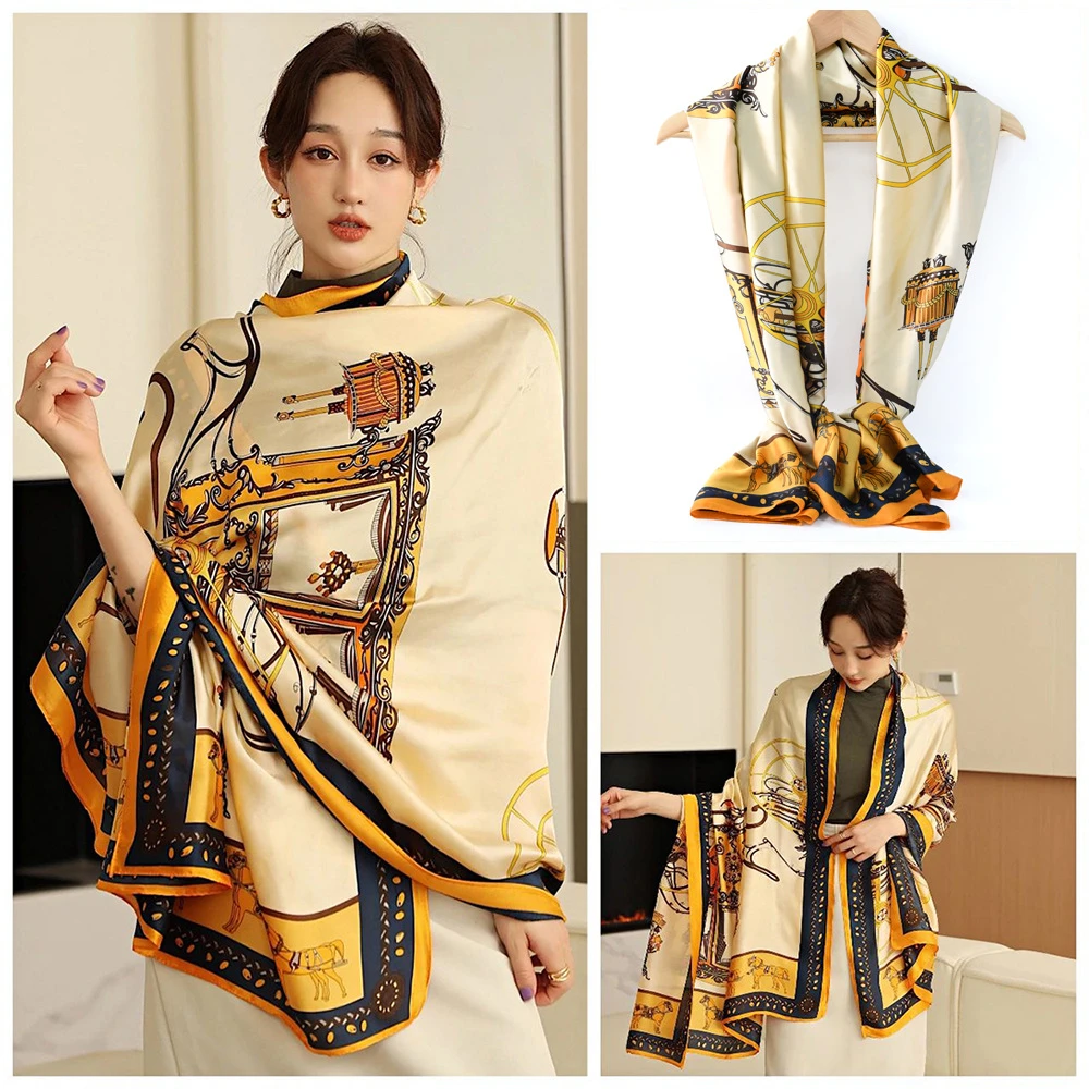 新中式时尚黄色灯笼马车丝巾180*90 J8