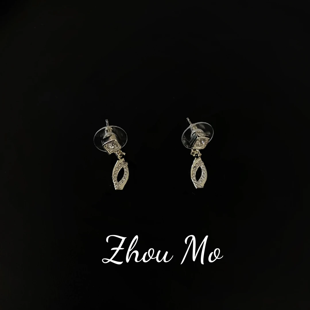 铜合金耳饰 【MOMO】重工镶嵌方钻吊坠耳环B-175