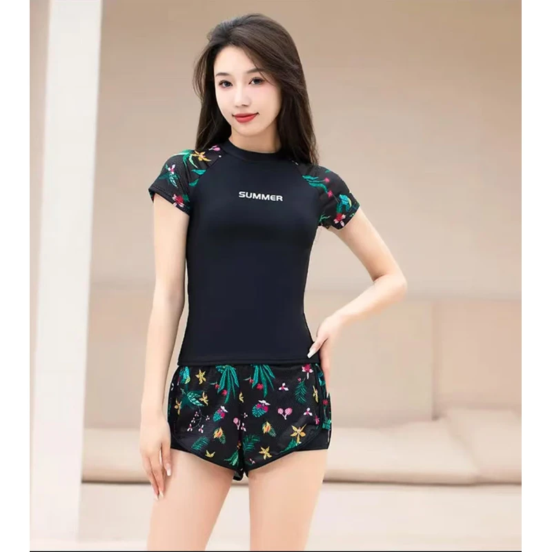 新款女士时尚分体保守大码运动泳衣遮肉专业显瘦泳衣遮肉女士