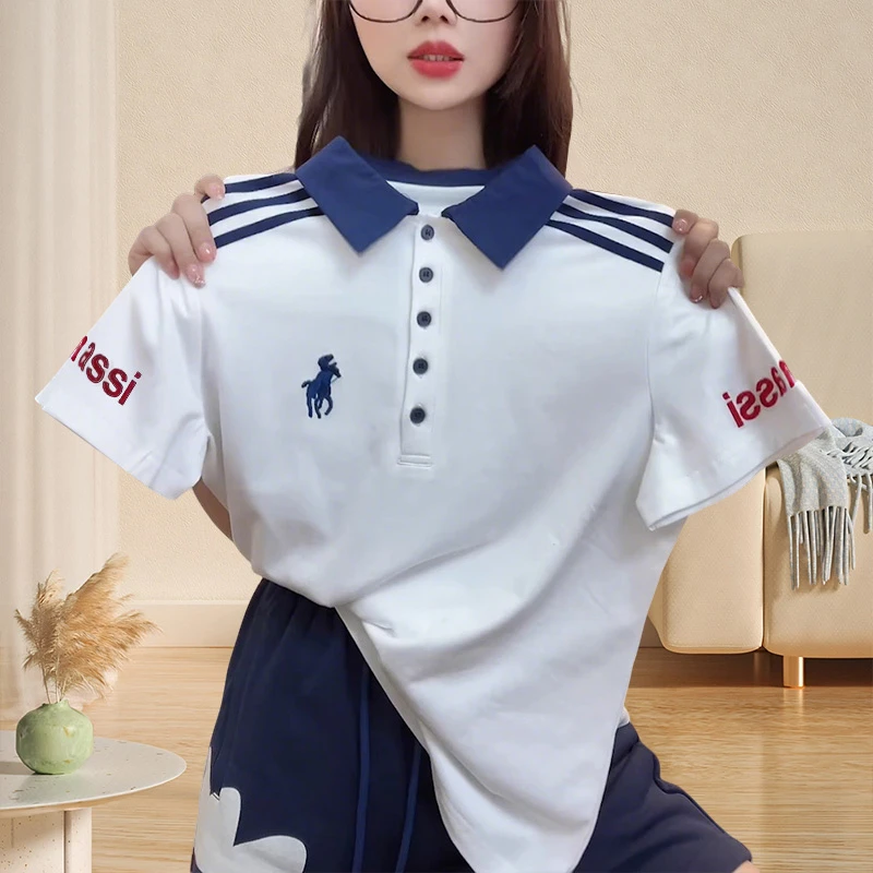 今年新款高级感夏季短袖女T恤韩版小马印花个性设计撞色上衣女装