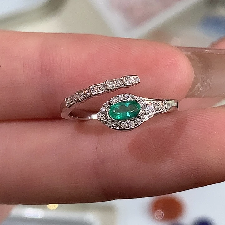 戒指祖母绿银S925镶嵌T925银天然祖母绿戒指定制款不退换