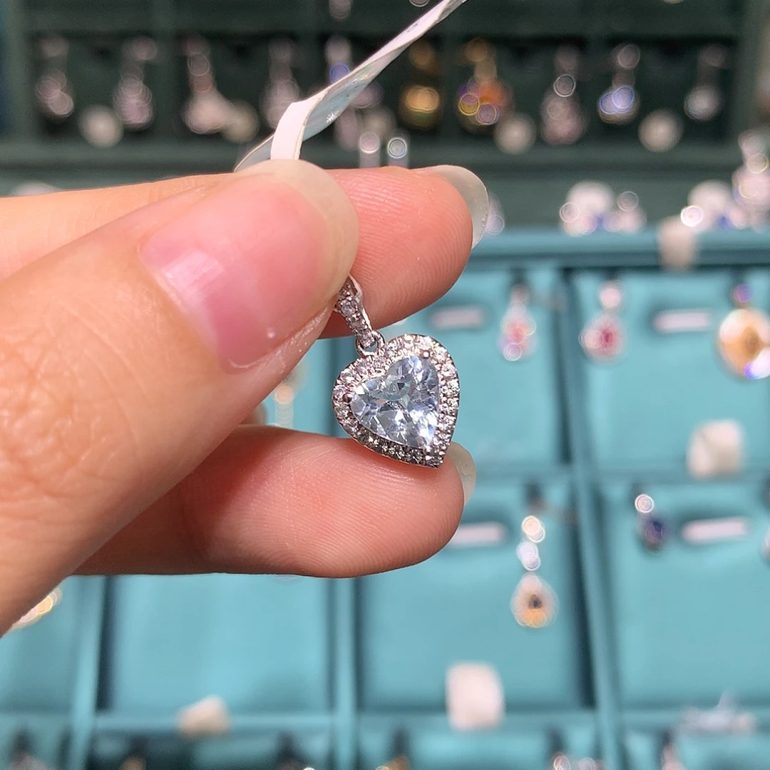 铂Pt850镶嵌吊坠(不含链)海蓝宝石