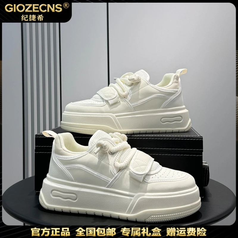 纪捷希板鞋男百搭夏季新款透气一脚蹬休闲鞋增高厚底小白鞋男潮流