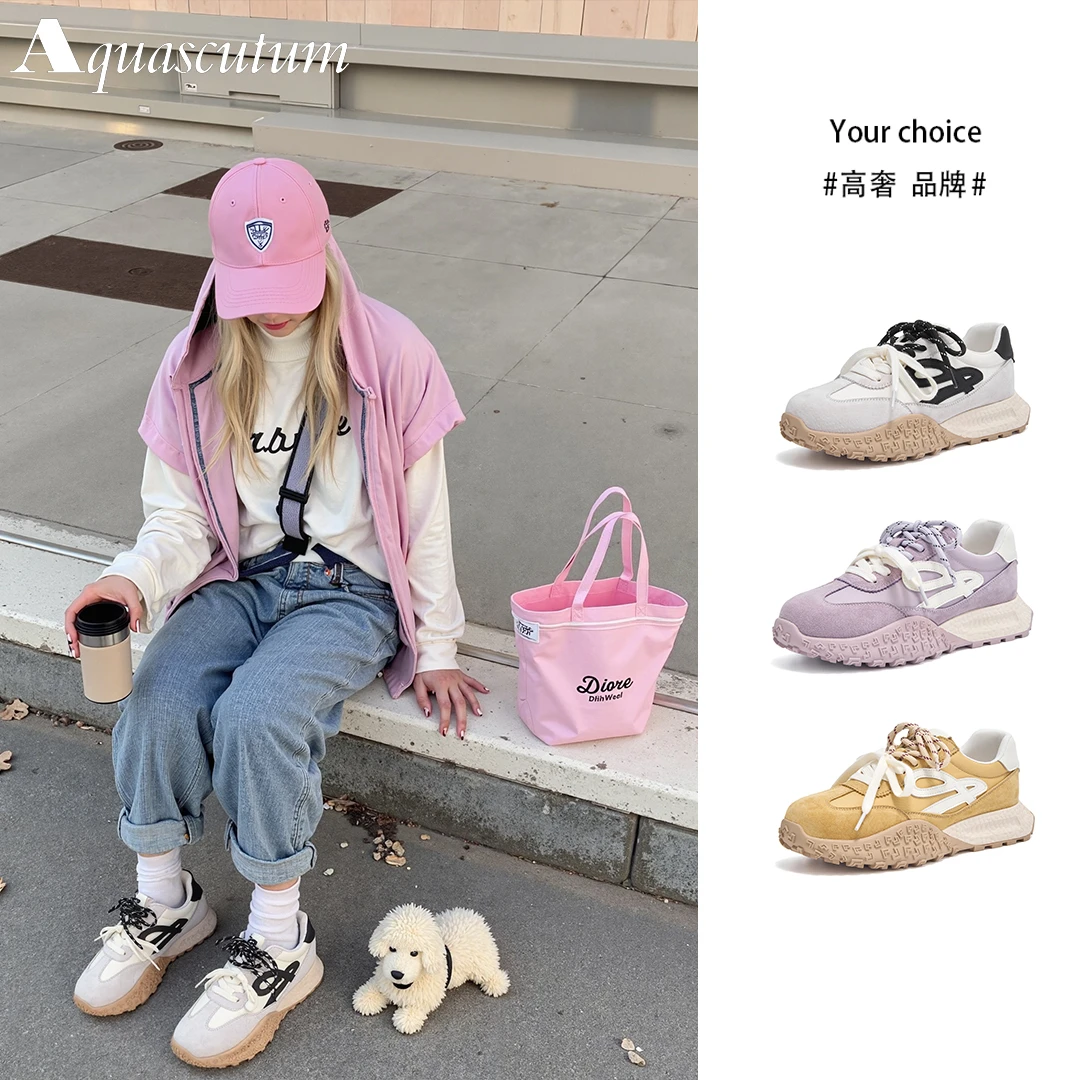 Aquascutum/雅格狮丹时尚休闲鞋厚底增高百搭透气系带小众女鞋