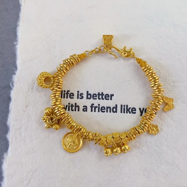 足金【古法金盘缠手链】母亲节礼物时尚百搭精致精美复古气质手编