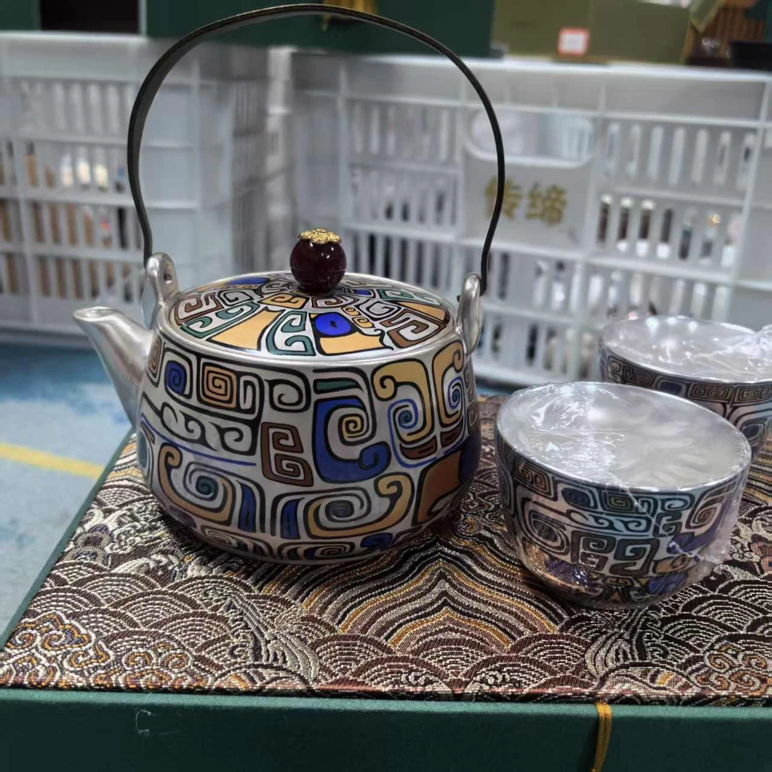 敦煌银壶手工鎏银家用提梁壶功夫茶具侧把壶1025