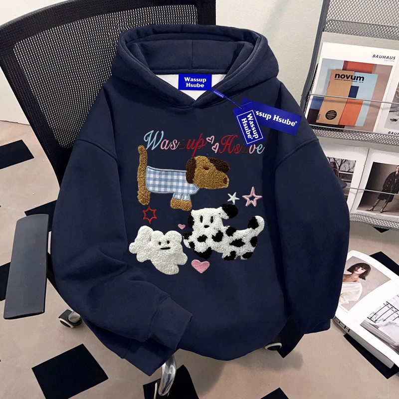 WASSUP HSUBE小众趣味潮流连帽卫衣青少年重磅慵懒风ins套头上衣