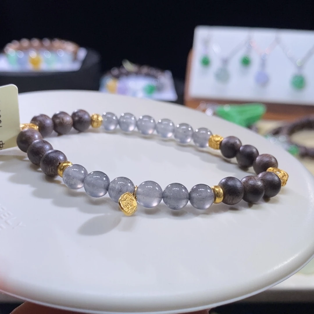 翡翠未镶嵌颈饰翡翠18K金黑钢手串