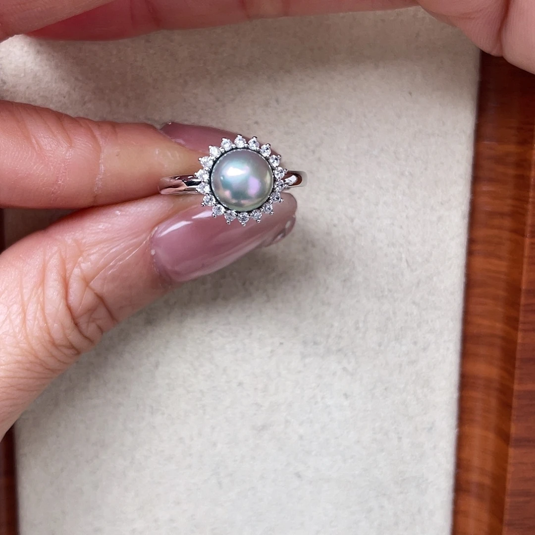 银S925镶嵌戒指海水珍珠