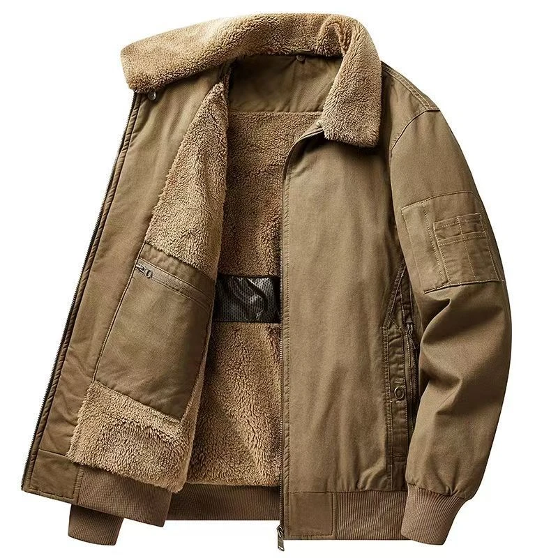 【石墨烯保暖】纯棉男士休闲棉衣冬季加绒翻领加厚宽松棉袄夹克棉服