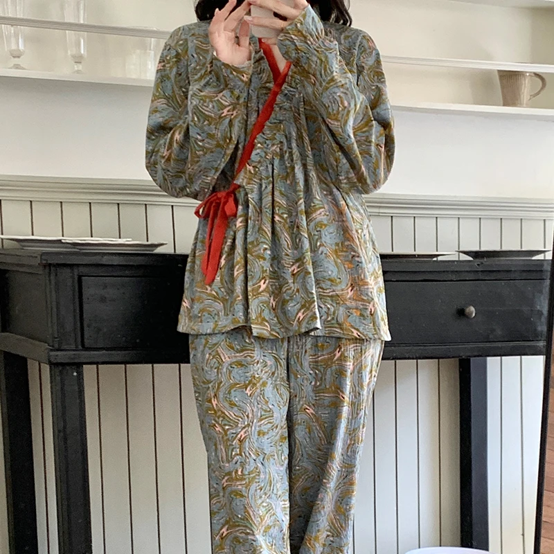 睡衣女款爆款2025新款甜美风舒适可外穿春秋季大码长袖家居服套装