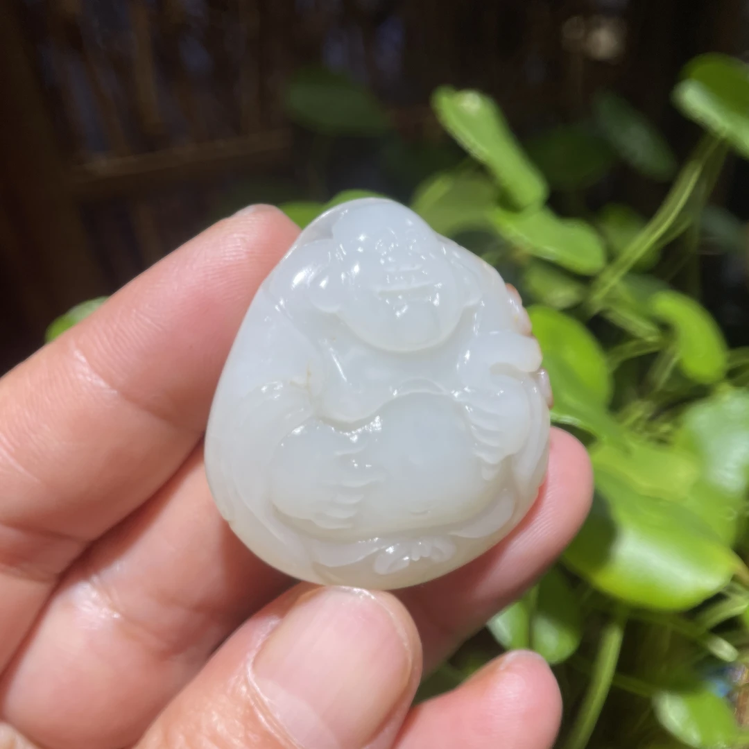 新疆和田玉白玉挂件挂坠吊坠弥勒佛重19.2克