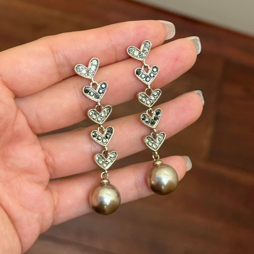 铜合金合成锆石耳饰 E0693 东大门定制爱心流苏气质女神耳环