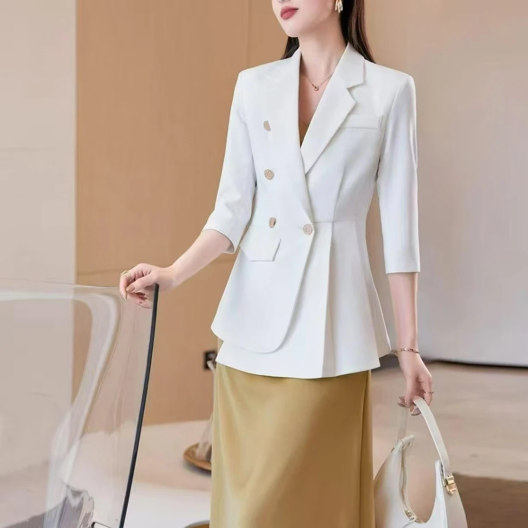 夏季单件不对称白色西装显瘦职业韩版洋气时尚女神范上衣