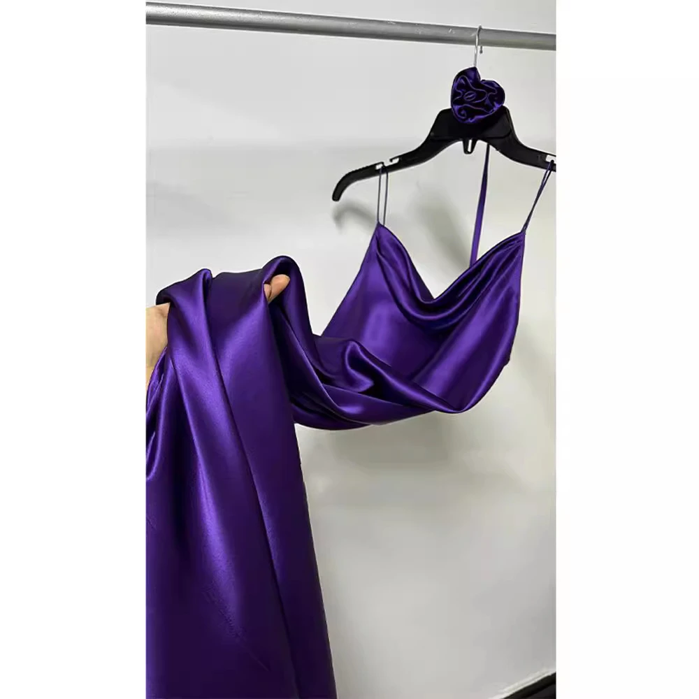 紫色醋酸吊带连衣裙夏季新款法式高级感赫本风气质小个子百搭显瘦