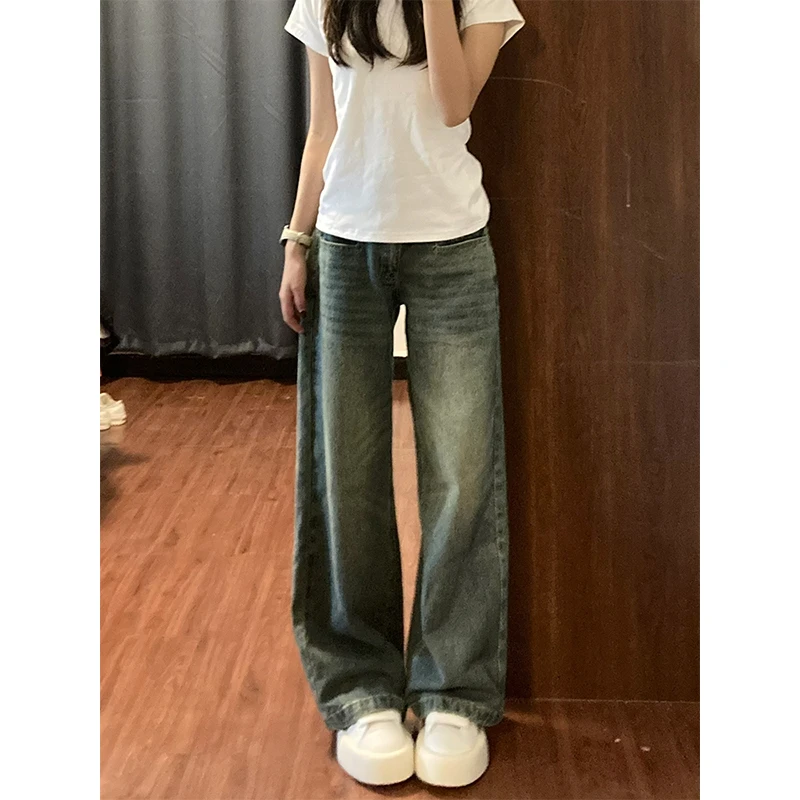 美式复古高街阔腿牛仔裤女2025夏季2025新款宽松显瘦直筒窄版裤子