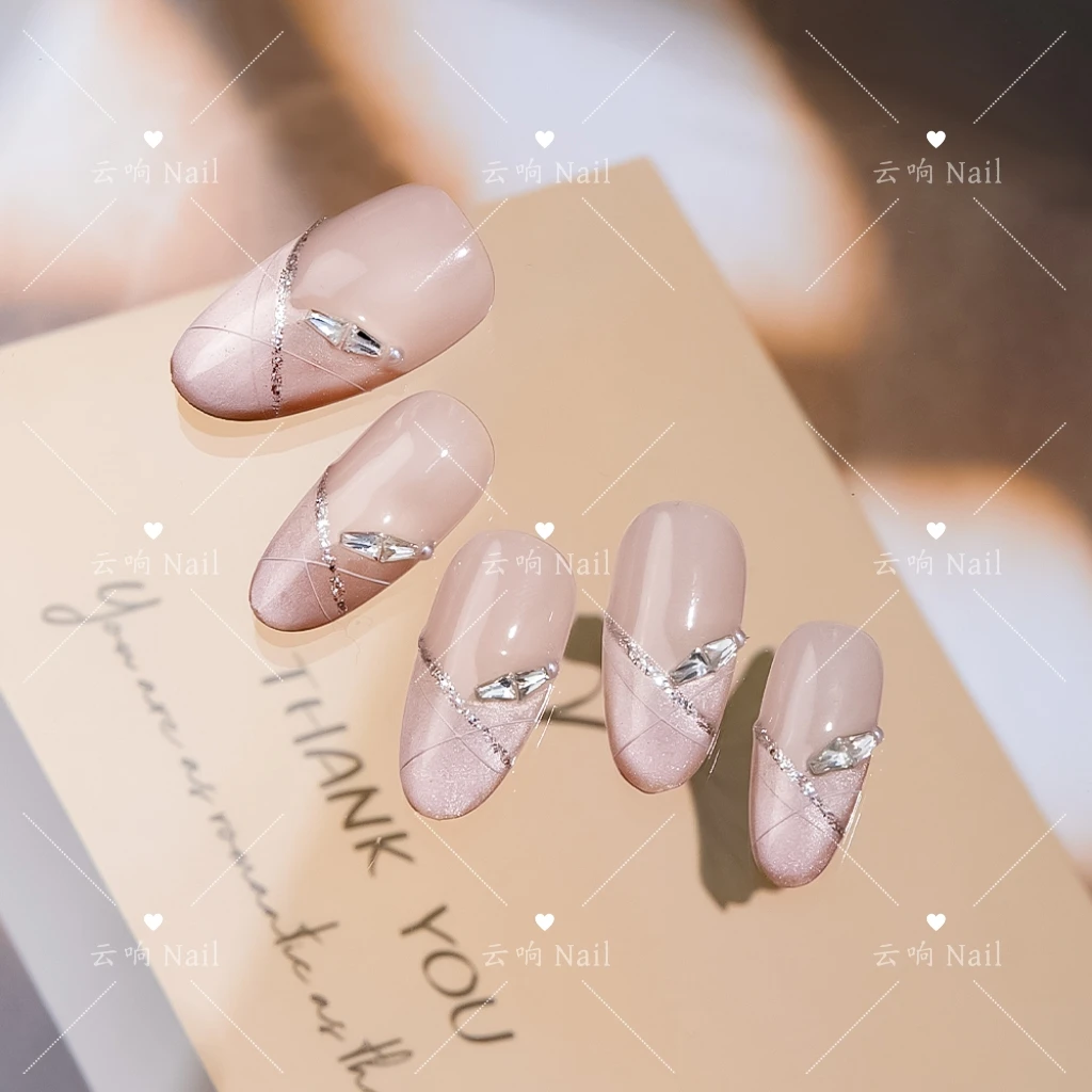 云响·Nail·「冰粉芭蕾」纯手工穿戴甲细腻仙女感手绘拉线显白高级