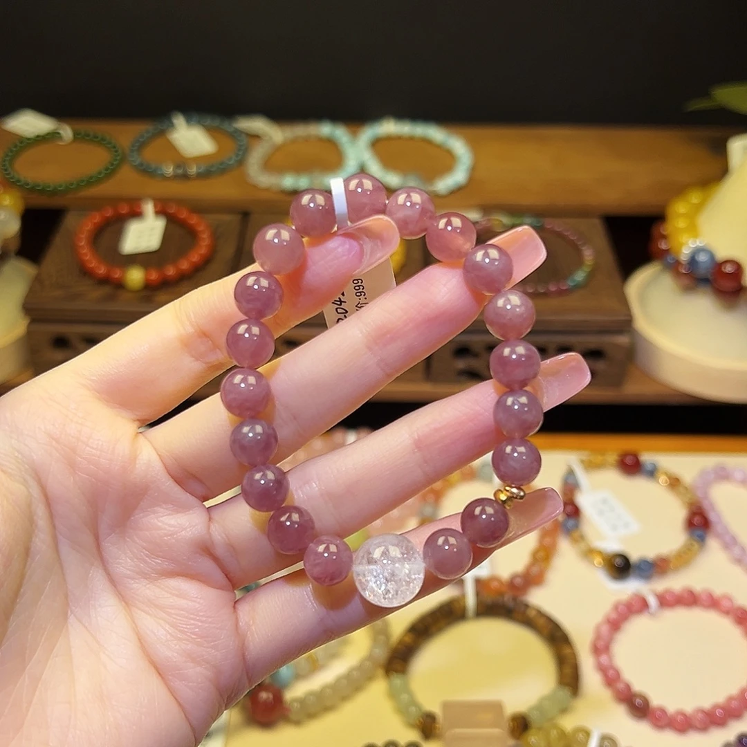 银S925镀金镶嵌手串水晶紫粉2042