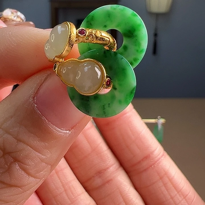 翡翠耳饰银S925镶嵌耳饰