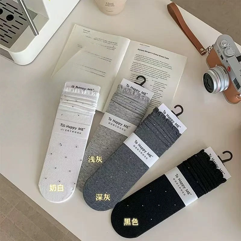 NICE圈圈/新款波点无骨卷边堆堆袜中筒袜BB20